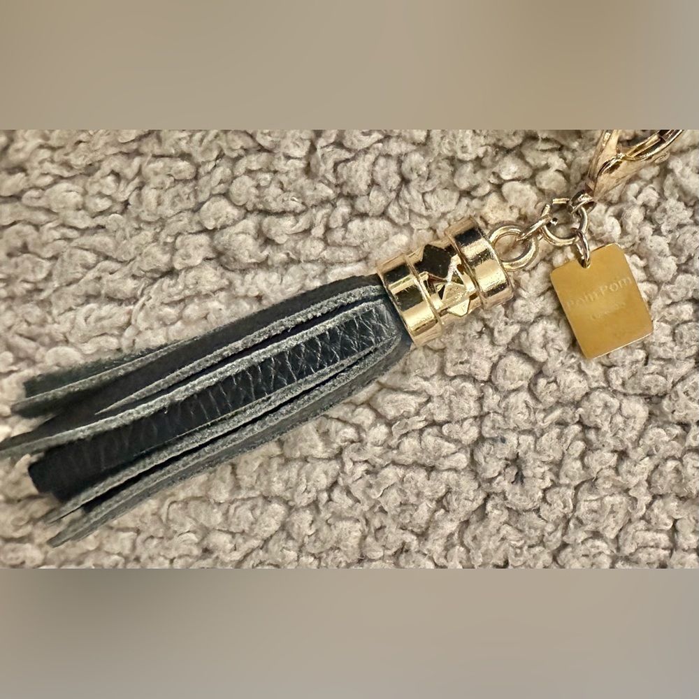 Pom Pom London Navy Blue Pebbled Leather Crossbody Bag Purse Guitar Strap - Picture 4 of 9